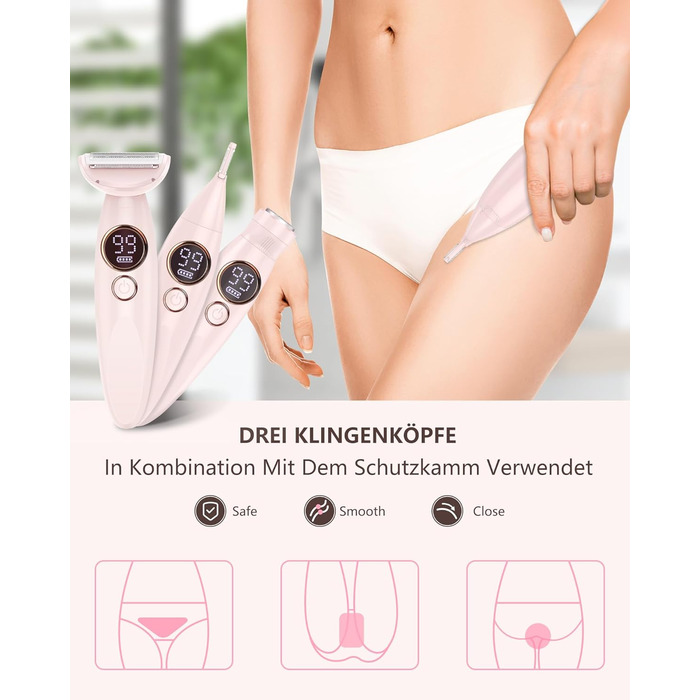 Електричний жіночий триммер 3-в-1 для тіла, обличчя, Bikinizone та ніг. Вологостійкий, USB-зарядка, білий (рожевий)