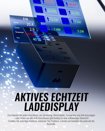 Зарядний пристрій Sabrent USB 60W, 10 портів, швидка зарядка для MacBook, ноутбуків USB-C, iPhone, Samsung Galaxy (AX-TPCS)