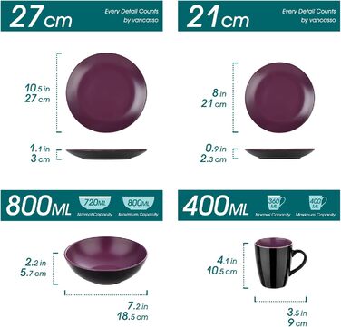 Набір посуду Vancasso BACCHE 16-частинний, кераміка, для 4 осіб, стиль Vintage, колір Ягода
