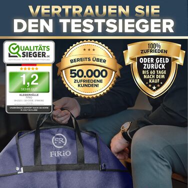 FiRiO® Преміум Чохол для Одягу 180 см - Складаний Чохол для Весільних та Довгих Суконь, Пальто - Дихаючий Захисний Чохол з Ручкою для Подорожей та Зберігання 180x60 см, 1 шт. (Блакитний)