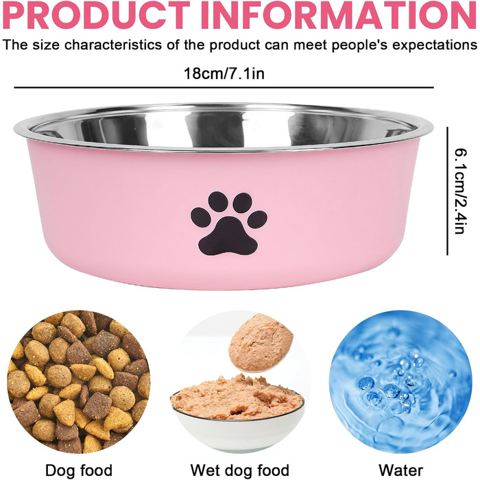 Набір з 4 мисок для собак з нержавіючої сталі, протиковзкі, для води та корму, 18 см, підходять для собак та котів будь-якого розміру
