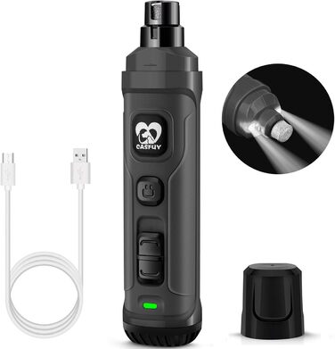 Електричний точило для собак та котів Casfuy з LED-підсвіткою, 2 швидкості, тихе, потужне, сірий колір