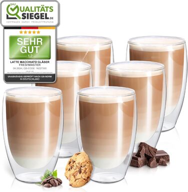 Latte Macchiato Glasses - Barista Premium Quality for the Best Enjoyment - 400 ml Thermo Glass Cups Set, Double-Walled | Double-Walled Coffee Glasses (6x400ml)