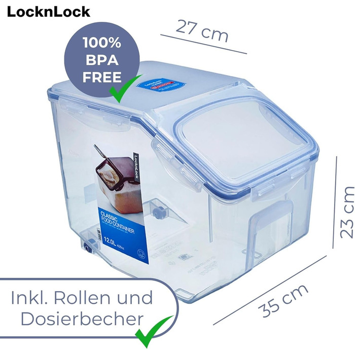 LocknLock Küchen Caddy 12L: Контейнер для зберігання продуктів з кришкою-клапаном | 35 x 23 x 27 см
