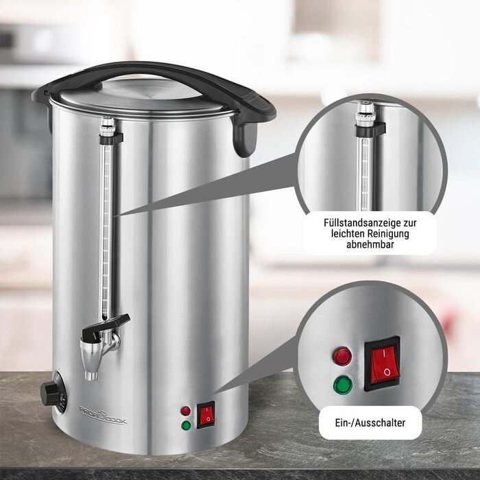 ProfiCook® Hot Beverage Machine with 7L Tank Capacity | Mulled Wine Heater with High-Quality Stainless Steel Housing | for Heating and Keeping Warm | Punch Heater for Mulled Wine, Tea & Coffee | PC-HGA 1196 (Stainless Steel 11l)