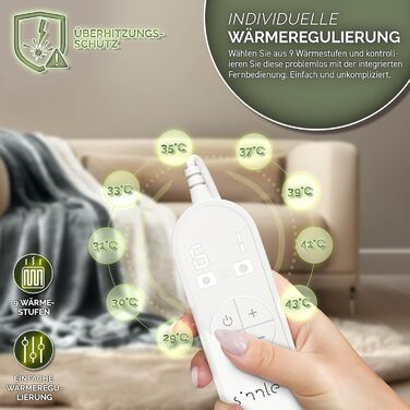 Електрична гріюча ковдра Sinnlein® з автовимкненням 160 x 120 см | 9 температурних режимів | Ковдра для ліжка, дивану | Електрична ковдра з таймером та цифровим дисплеєм (160x120 см, антрацит)