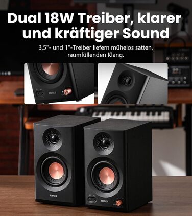 Edifier MR3 - Компактні Студійні Акустичні Системи 2.0, Hi-Res Audio, Bluetooth 5.4, RCA, AUX, Мобільний Додаток, 2 x 18 Вт (Чорний)