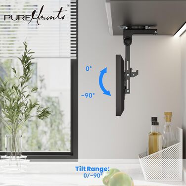 Настінна кріплення для телевізора PureMounts, 13-27 дюймів, поворотна, нахильна, регульована висота, VESA 100x100, чорний