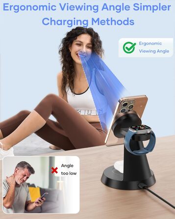 3-в-1 Індукційна Зарядка для iPhone, AirPods та Apple Watch (15W, чорний)