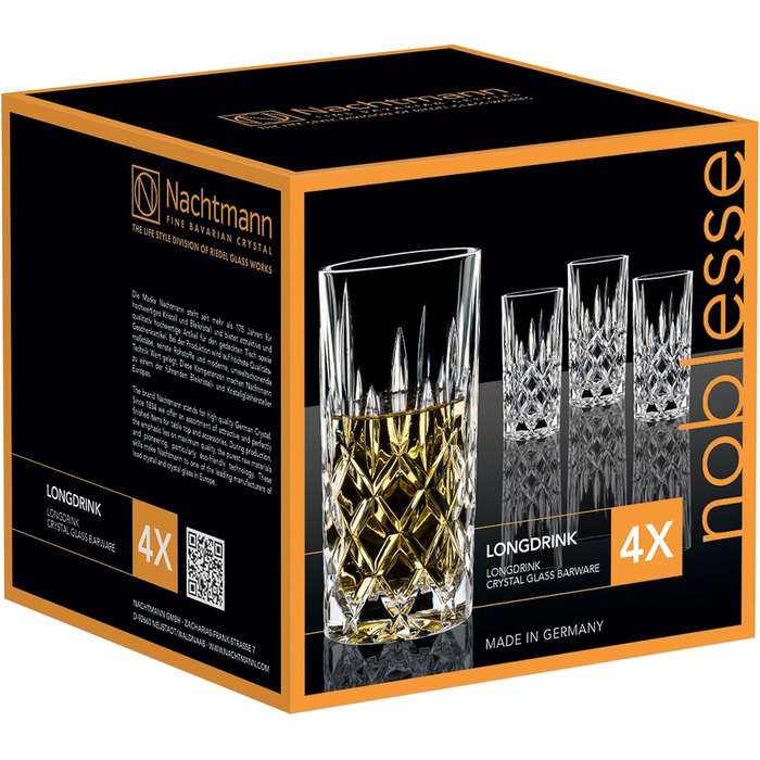 Spiegelau & Nachtmann Nachtmann Noblesse Highball Glasses Set, 8-Piece Set, Water Glasses, Juice Glasses, Crystal Glassware, H 14.8 cm, 375 ml