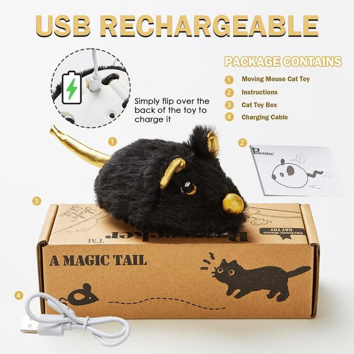 Interactive cat toy for indoor cats, rechargeable automatic moving mouse cat toy with squeak sound, smart electric mouse cat toys.