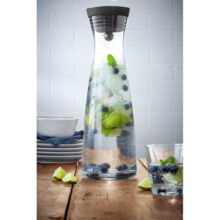 WMF Basic Water Carafe 1.5 Liter, Glass Carafe with Lid, Silicone Lid, CloseUp Closure