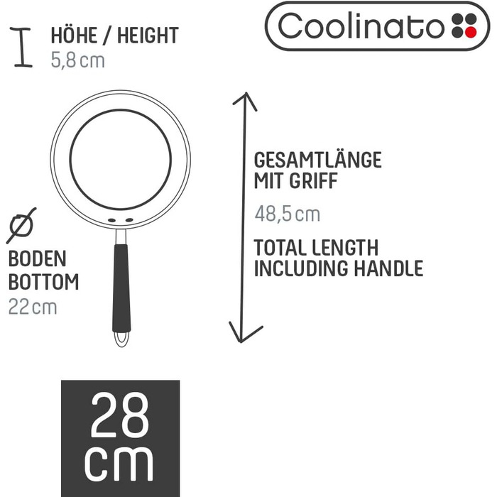 Сковорода Coolinato 28 см з антипригарним покриттям, нержавіюча сталь, для плити (газ, кераміка, електро), індукції та духовки