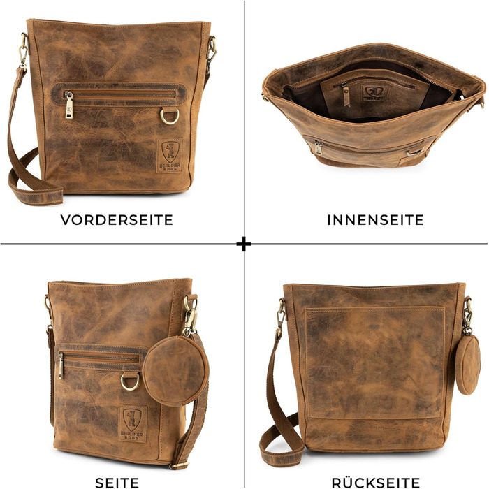 Сумка через плече Berliner Bags Siena Vintage з натуральної шкіри - жіноча сумка-месенджер (Горіховий колір)