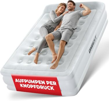 Надувне ліжко самонадувне - для 2 осіб - 203 x 152 x 46 см - з електричним насосом - надувне ліжко для гостей, надувається за 3-5 хвилин - вбудована подушка (Білий)