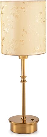 OCEST Настільна лампа на акумуляторі, сенсорне керування, регульована яскравість, для дому, кухні, тераси, їдальні (античне латунь-льон), плафон з шовку 41,5 см