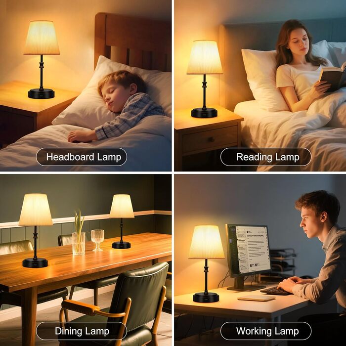 Настільна лампа на акумуляторі, бездротова LED лампа з USB-C 6000 mAh, 3 режими димування, для спальні, ліжка, їдальні, бару, чорного кольору