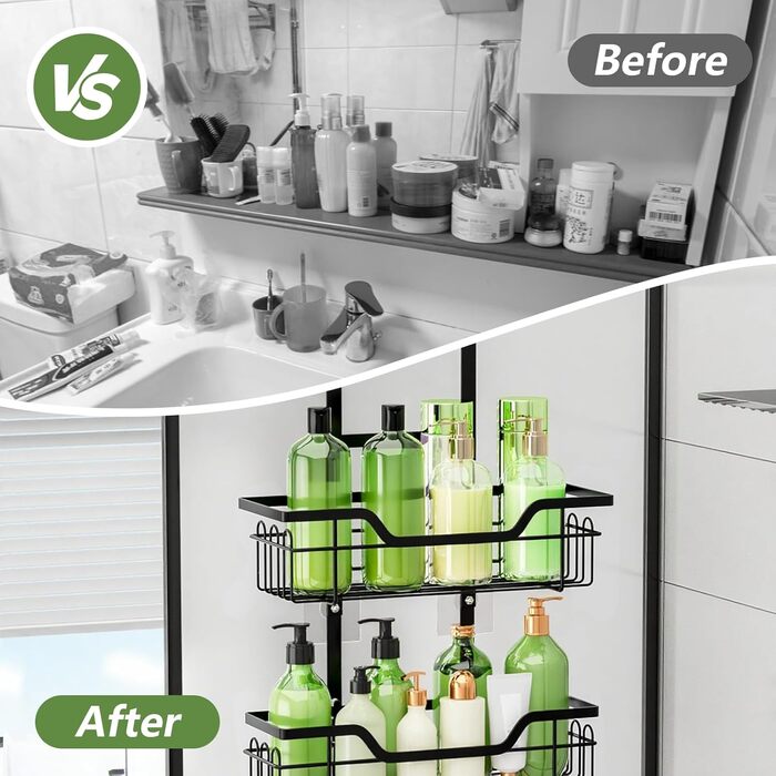 Поличка для душу без свердління, чорна, настінна, для скляних дверей, з 3 кошиками для шампуню та гелю для душу, стильна модель A