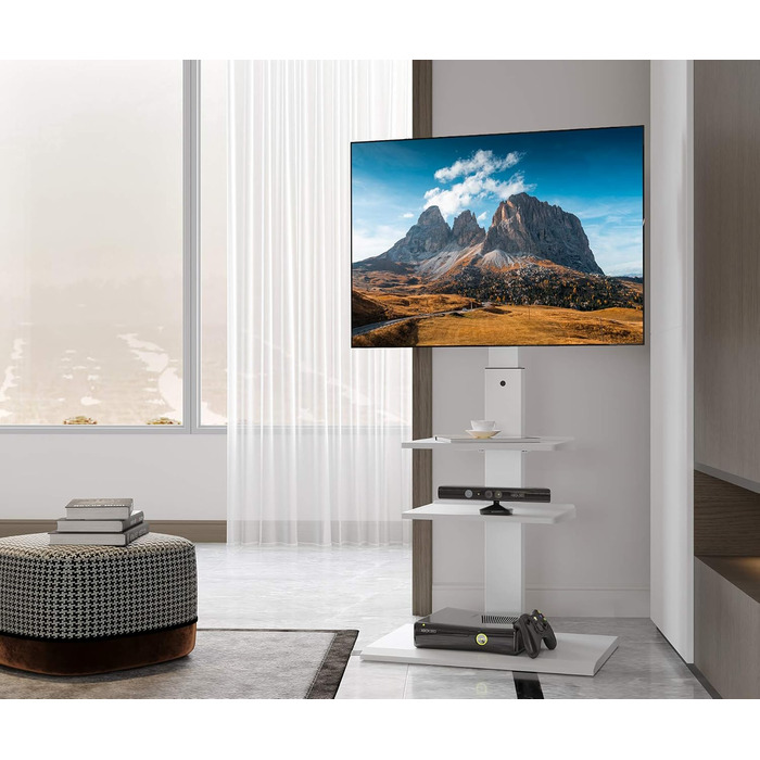 FITUEYES TV Stand White Series-S - 32-65 Inch, 40kg Capacity, Adjustable Height, Swivel & Tilt, 400x600 VESA, 3 Shelves