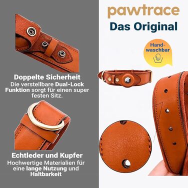PawTrace Airtag Dog Collar Leather. Durable collar made of genuine leather compatible with Apple AirTag. More comfortable protection for small & large dogs. GPS dog band in brown. Adjustable (XS) XS (circumference 25-33cm)