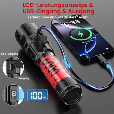 Ліхтарик Shadowhawk LED перезарядна 2 шт. | Тактичний ліхтарик (2 вимикачі) 500000 люмен, дальність до 1000м, час роботи 12 год для кемпінгу/відпочинку на природі/походів, регульована яскравість, чорний