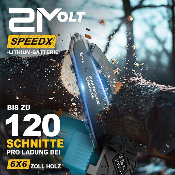 Акумуляторна міні-пила PowerCut X7 6 дюймів з автоматичним змащенням, 8000mAh, 2 акумулятори