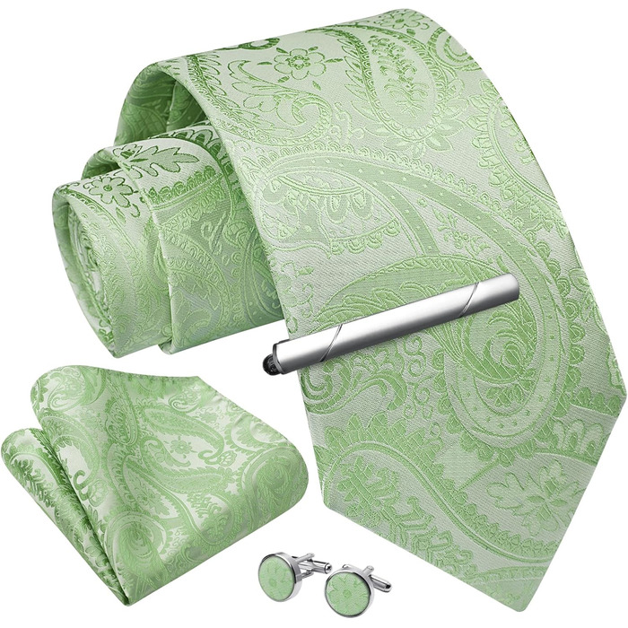 Набір краваток для чоловіків Enlision: краватка, кишеньковий хустинка, краваток-кліпса та запонки. Колір: салатовий, розмір: універсальний