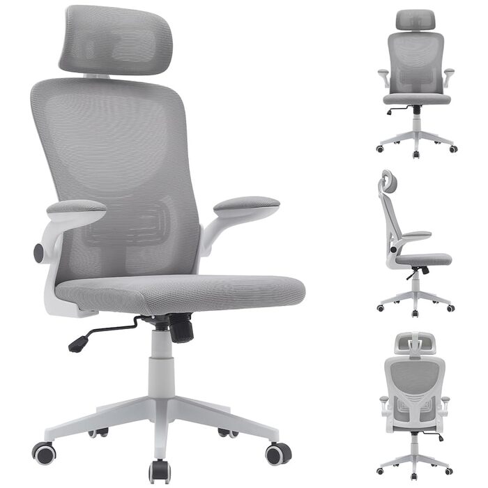 Офісне крісло BAKAJI, сірий, сітка нейлон (56 x 116-126 см)
