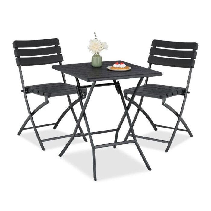 Relaxdays Balcony Furniture Set, 3-Piece, Wood-Look