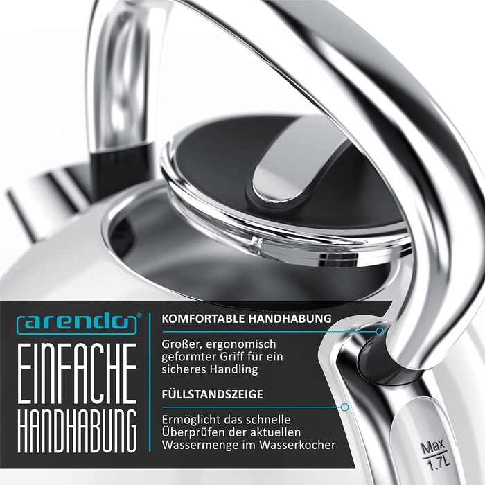 Arendo Retro Stainless Steel Kettle - 1.7L Electric Kettle with Replaceable Scale Filter - Cool Grey - Automatic Shutoff
