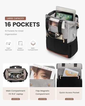 LOVEVOOK Рюкзак для жінок, шкільний рюкзак для ноутбука, водонепроникний, 15.6 дюймів, для роботи, навчання, подорожей, універсальний 2 в 1, стильний, бежевий та хакі