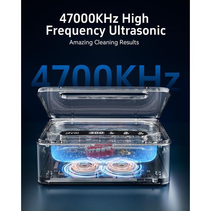 Ультразвуковий очисник Phniti 47 кГц: для окулярів, прикрас, зубних протезів | 3 режими, 330 мл