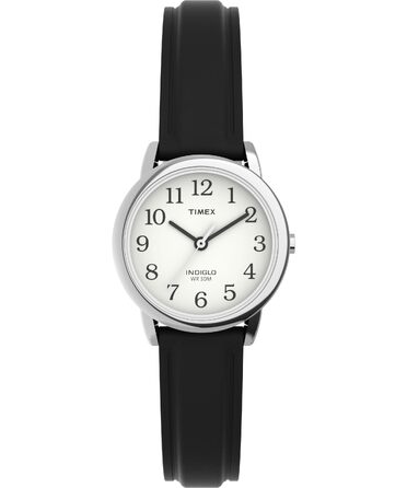 Жіночий наручний годинник Timex Easy Reader, 25 мм, зі сріблястим корпусом та чорним шкіряним ремінцем