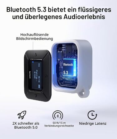 Bluetooth-трансмітер та ресивер Syntech 5.3 з LED-дисплеєм, адаптер 3.5 мм AUX для літака, авто та навушників AirPods, низька затримка, Dual Link, білий