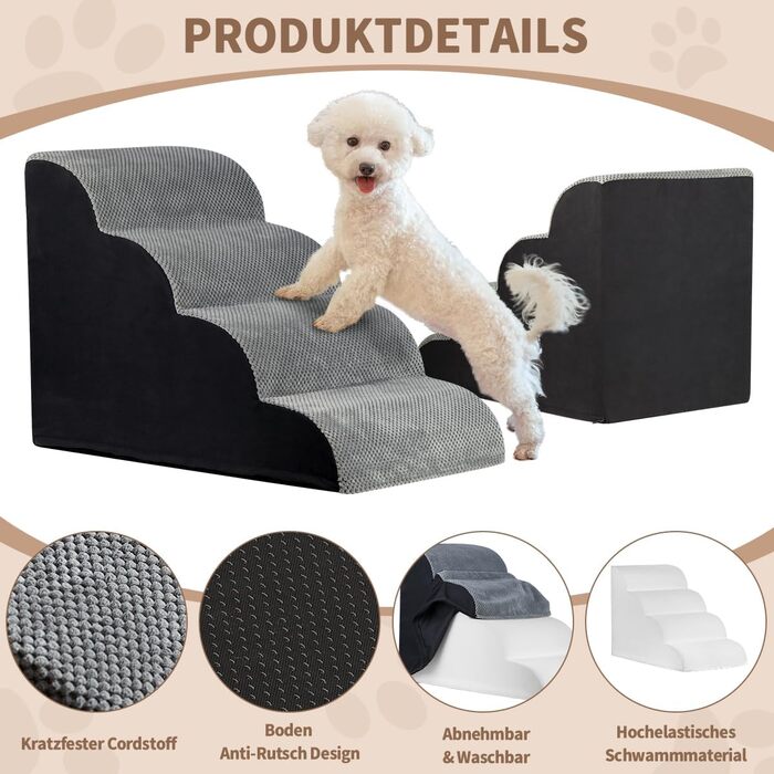 Pet Stairs for Small Dogs and Cats, 4 Steps 50cm High Dog Stairs Cat Stairs with Removable, Washable, Portable Pet Stairs for Small Dogs