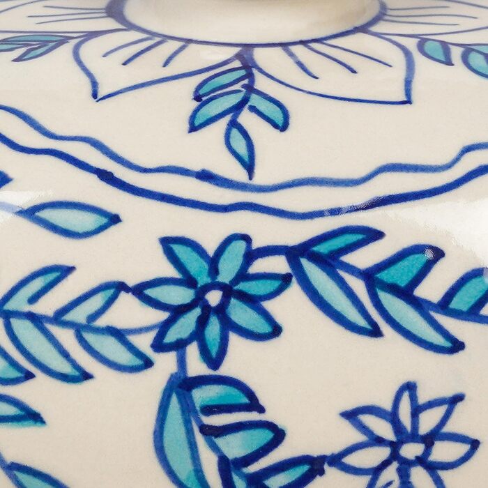 Ceramic Butter Dish with Lid, Colorful, Hand-Painted (Little Blue Flower)