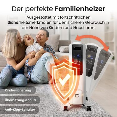 Радіатор масляний Pro Breeze Premium 2500W з цифровим дисплеєм та пультом дистанційного керування, 10 ребер, 4 режими, таймер, термостат, захист від перегріву