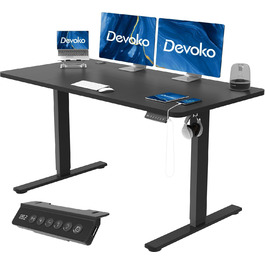 Електричний стіл Devoko з регулюванням висоти, USB-порт, 140x60 см, чорний, офісний комп'ютерний стіл для роботи сидячи та стоячи