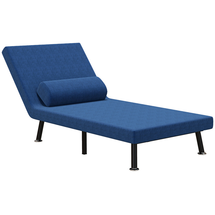 HOMCOM Sleeper Chair, Folding Bed with Bed Function, Back Cushion, Folding Recliner Chair with Linen Look, Adjustable Backrest, 75 x 70 x 75 cm, Dark Blue | Aosom