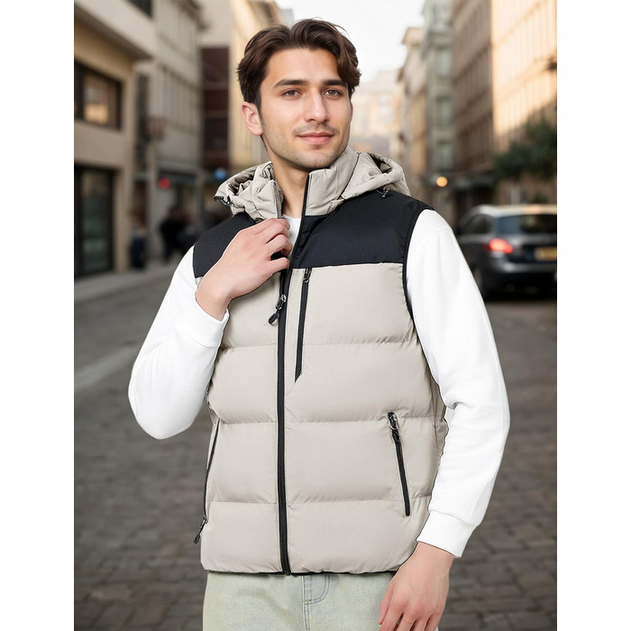 Чоловіча зимова жилетка AIEOE з капюшоном, тепла степна жилетка, стильний блоковий колір, розміри EU S-XL (Хакі, L)