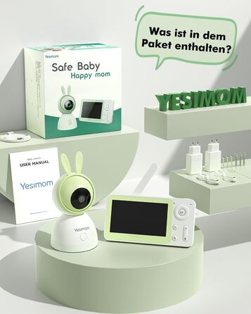 Дитячий відеоняня YESIMOM з камерою 1080P HD, PTZ 360°, Wi-Fi, монітор 4.3