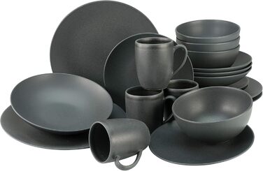 CreaTable Серія SOFT TOUCH BLACK: 20-Piece Geschirrset з порцеляни, для посудомийної машини та мікрохвильової печі, виготовлено в Португалії