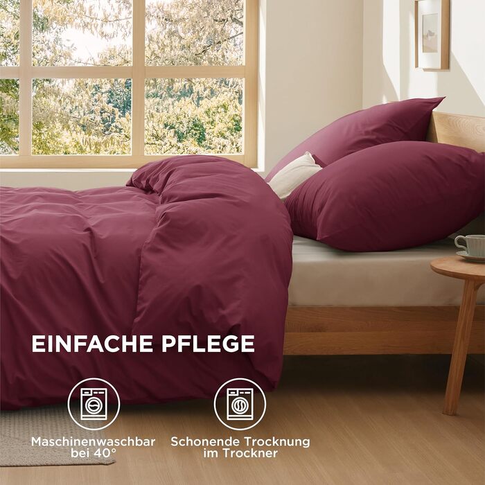 Комплект постільної білизни BEDSURE 135x200 з бавовни 4-х частинний - сірий колір, комплект з 2 наволочок 80x80 см, Oeko-TEX сертифікація, застібка на блискавку (200 x 200 см, бордовий колір)