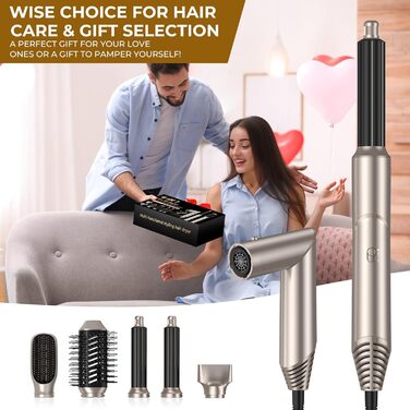 Фен-стайлер 6 в 1 для волосся, Airstyler Set, автоматичний локонів, термощітка, фен, мультистайлер для жінок, чорний (золотий)