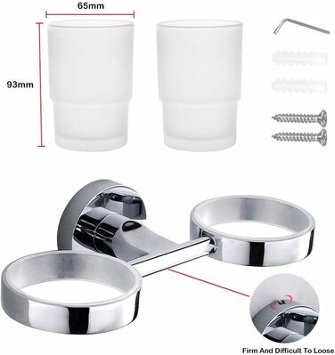 PHOEWON Cup Holder Bathroom 304 Stainless Steel Toothbrush Holder Wall Double Toothbrush Cup Holder, Brushed