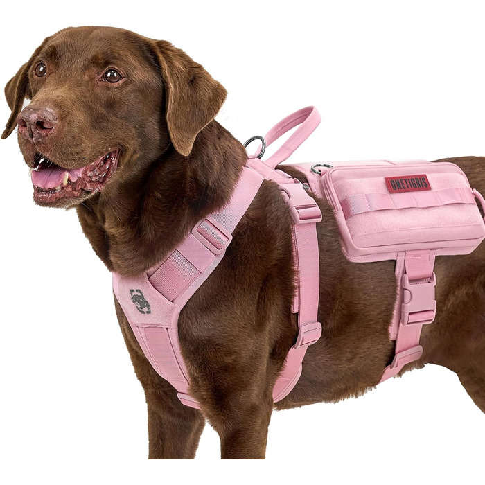 Шлейка для собак OneTigris Guardian з 3 D-поточками та великою кишенею, рожева (L)