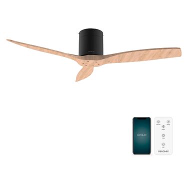 Вентилятор стельовий Cecotec EnergySilence Aero 5500 Aqua IronDarkWood Connected, DC мотор 40W, Wi-Fi, для дому та вулиці, 3 лопаті, 6 швидкостей, металік та темно-коричневий