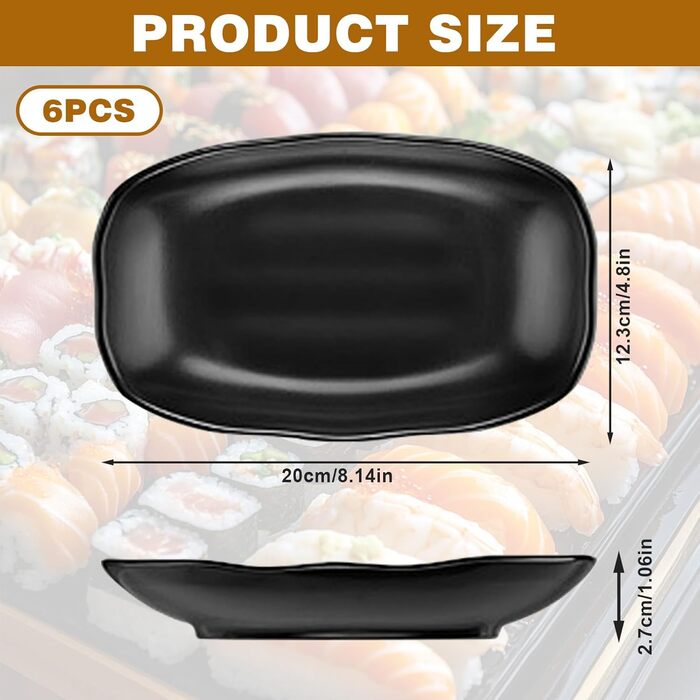 Прямокутні сервіровочні тарілки Teller Rechteckig, чорний порцеляновий набір для закусок, десертів, суші, салатів та інших страв (Ljp5008-6)