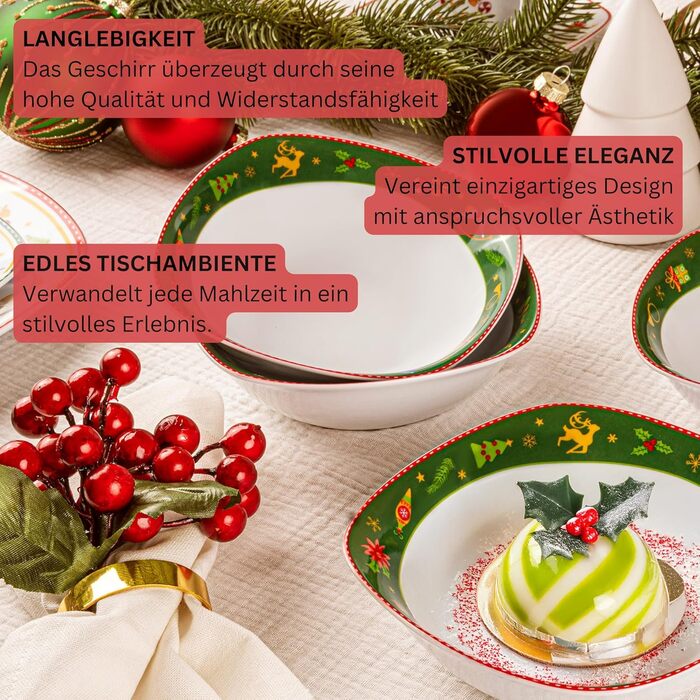 SÄNGER Tafelservice Bilgola: 18-Piece Porzellan Geschirr Set für 6 Personen | PREMIUM COLLECTION (Design Nussknacker)