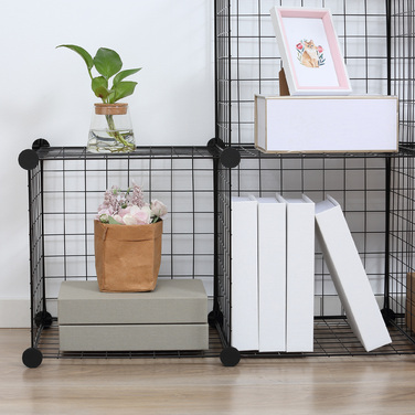 HOMCOM Shelf Unit, Storage System with 6 Cubes, DIY Wire Grid Cube Shelf, Tiered Shelf for Living Room, Bedroom, Black, 109 x 37 x 109 cm | Aosom
